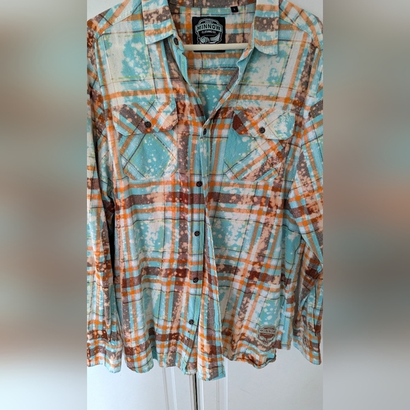 Angry Minnow Plaid Flannel Shirt with Alligator Girl Patch L - Picture 3 of 5